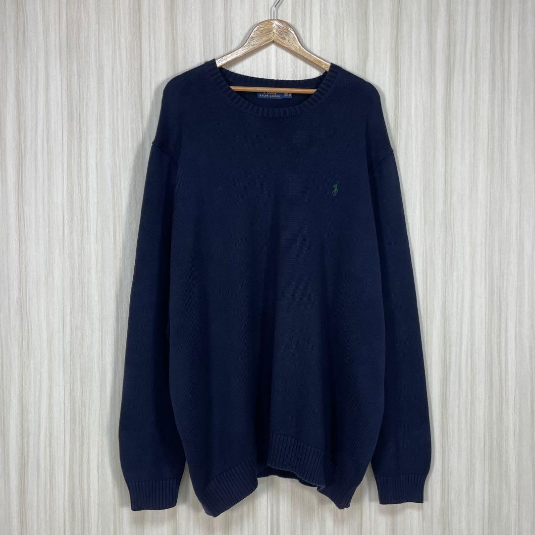 ☆とても大きなサイズ☆ポロラルフ クルーネック コットンニット 4XLT 濃紺