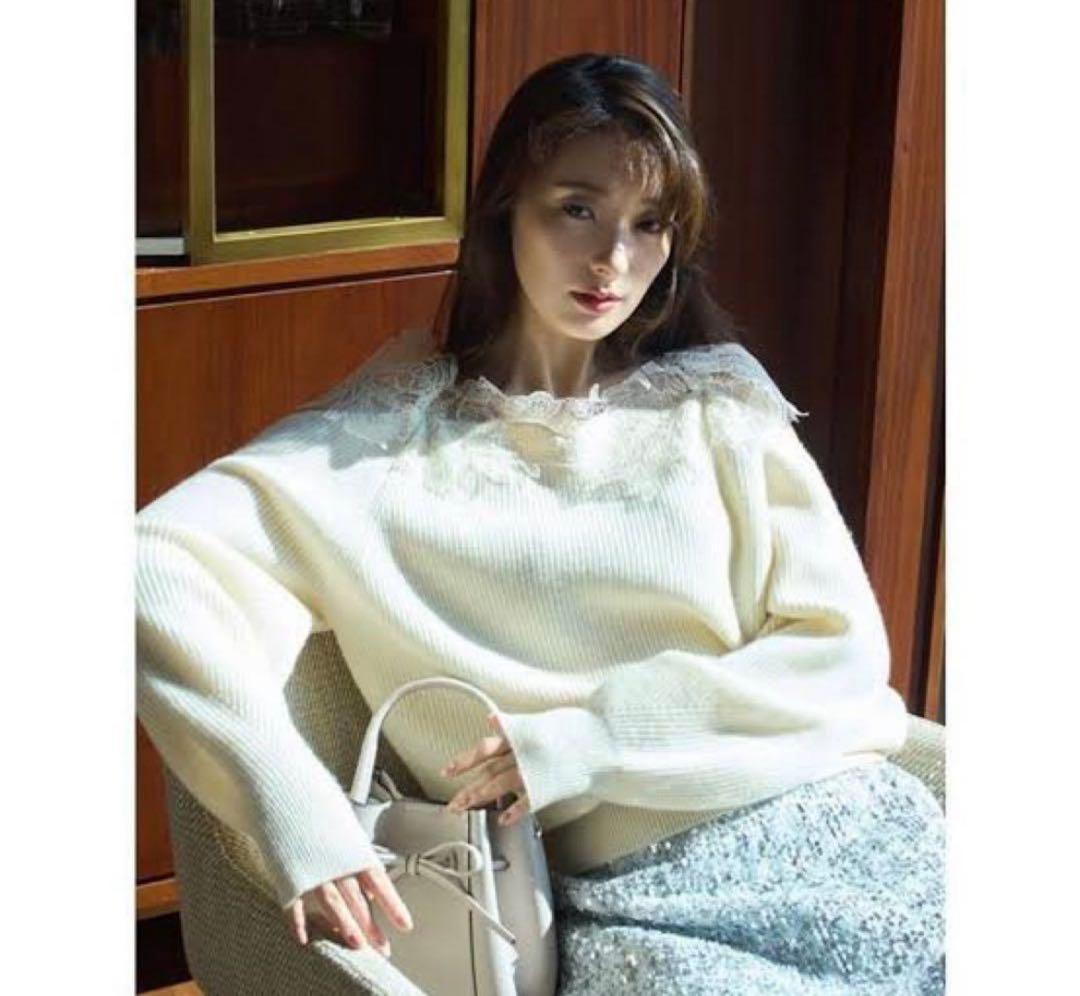 新品タグ付 フレイアイディーFRAY I.D★レースオフショルカッティングニット