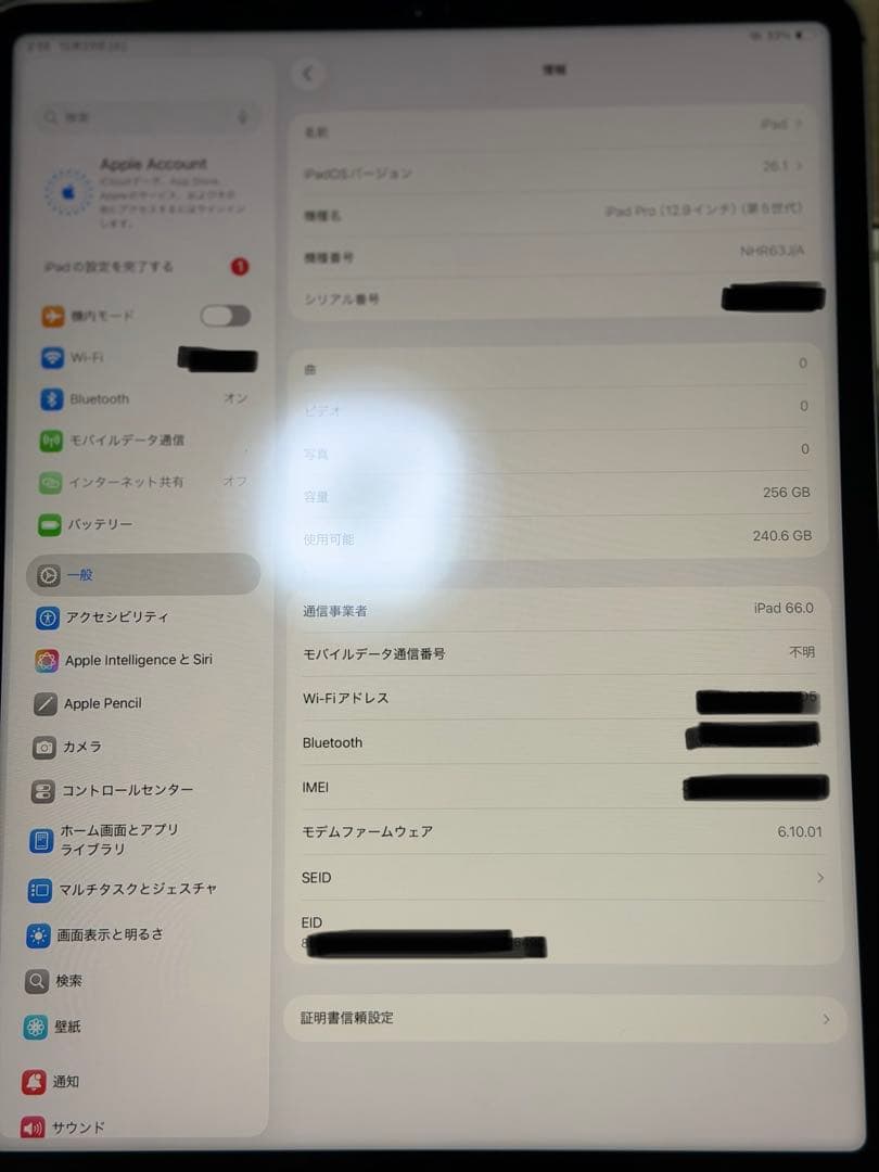 【美品】M1 iPad Pro 12.9インチ 256GB セルラー　グレー