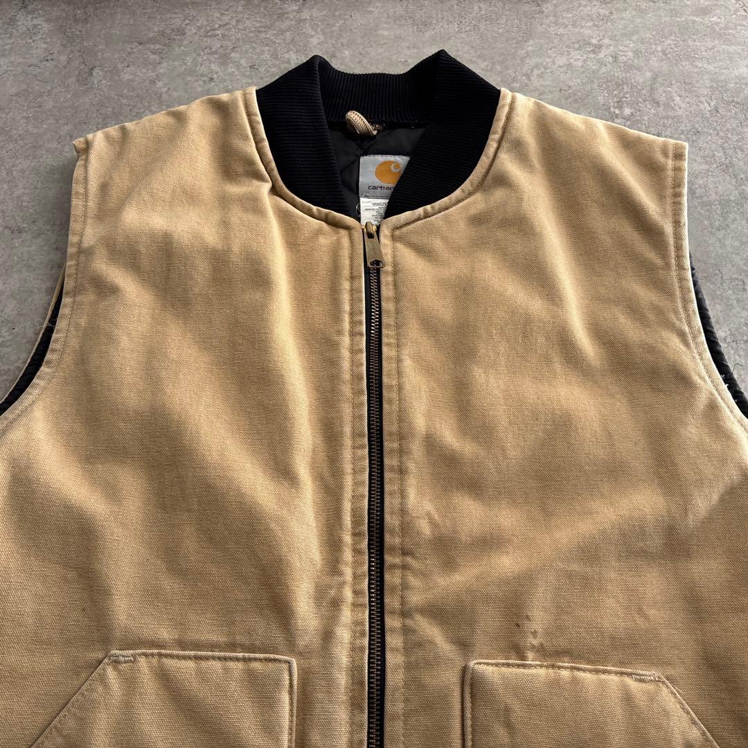 00's■USA製■carhartt【XL】ダックベスト 腰ゴム ベージュ