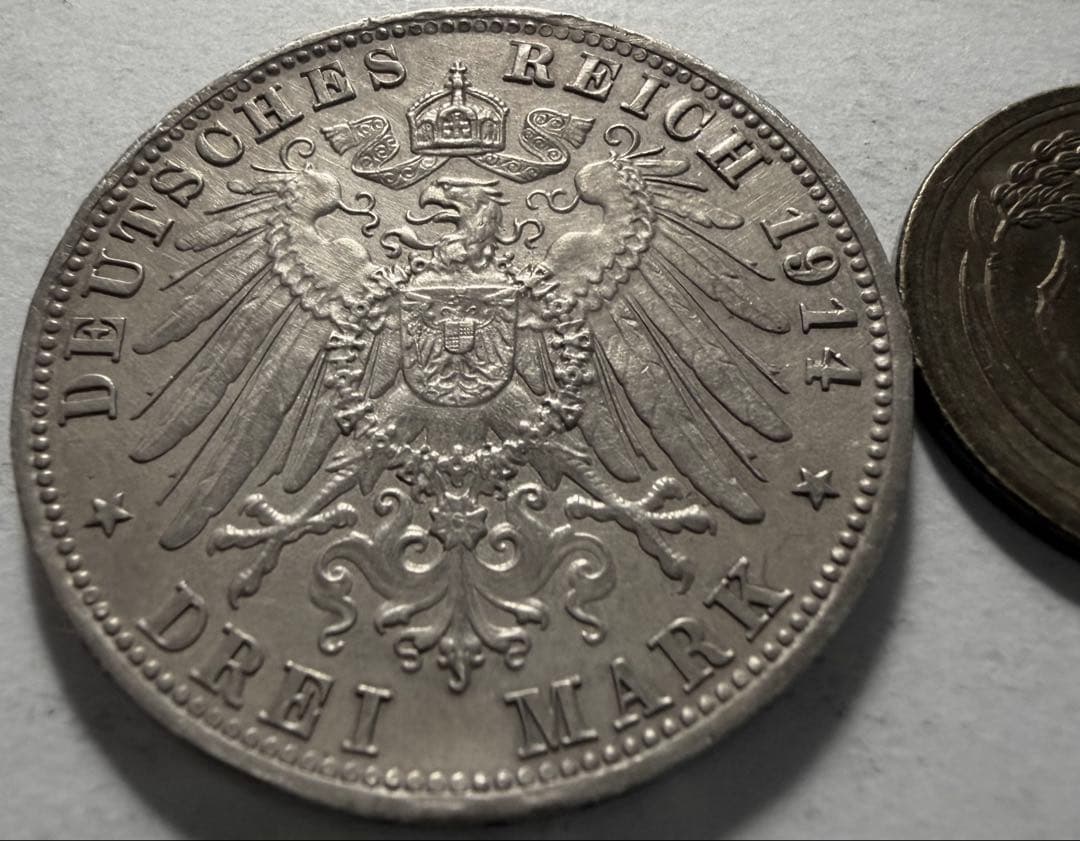 招*@様 1914年 ドイツ バイエルン王国3マルク 銀貨ルートビィヒ3世