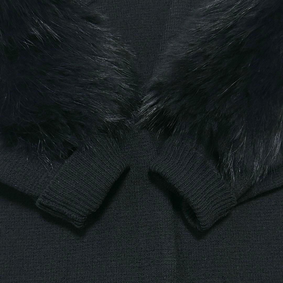 美品✨UN3D. ウールロングカーディガン ラクーンファースリーブ 黒 38