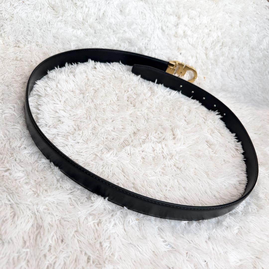 【美品】フェラガモ ベルト ダブルガンチーニ ブラック ゴールド