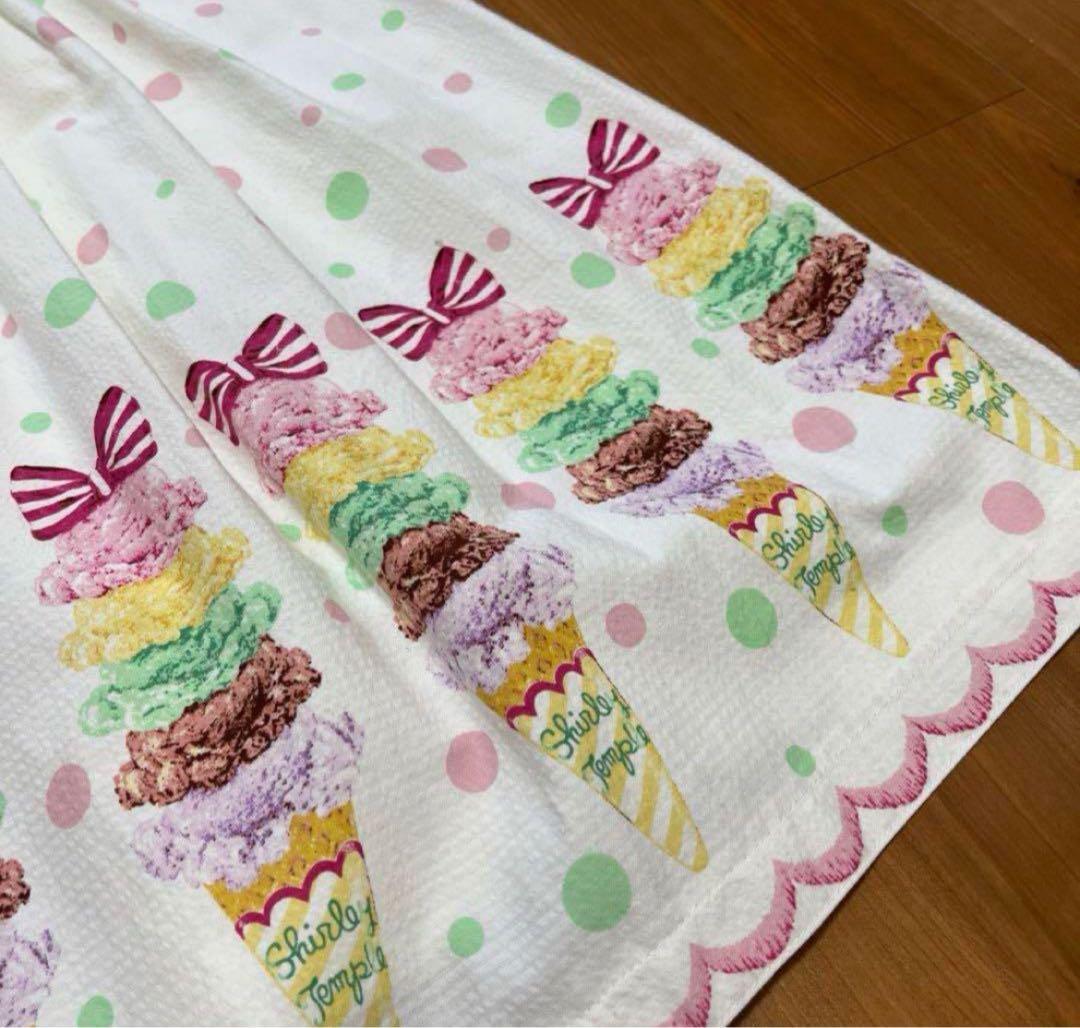 【3日間限定価格】シャーリーテンプル　白アイス柄ドットジャンスカ