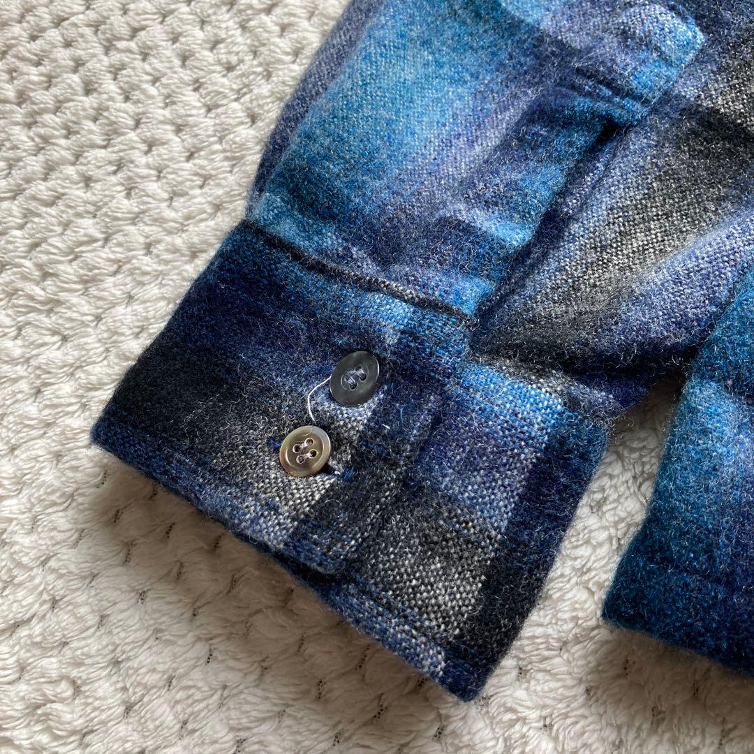 青 黒 オンブレ チェック 70s ビンテージ ウールシャツ ボードシャツ FJ