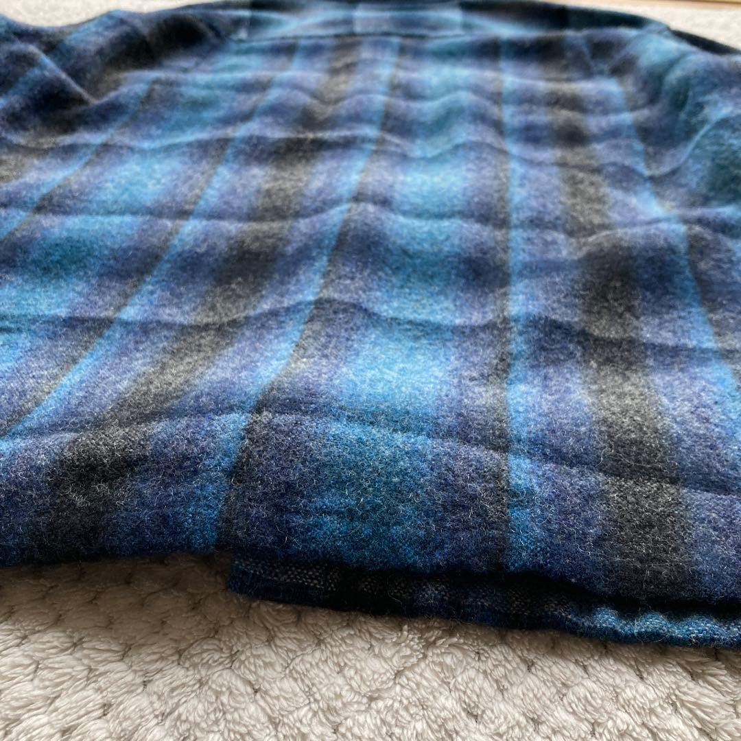青 黒 オンブレ チェック 70s ビンテージ ウールシャツ ボードシャツ FJ