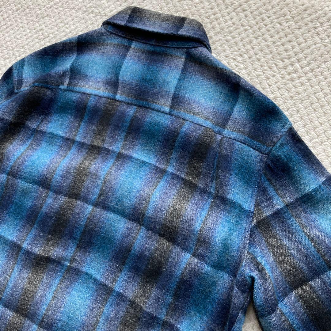 青 黒 オンブレ チェック 70s ビンテージ ウールシャツ ボードシャツ FJ