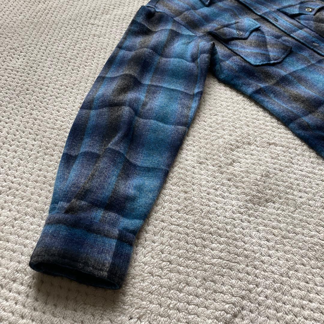 青 黒 オンブレ チェック 70s ビンテージ ウールシャツ ボードシャツ FJ
