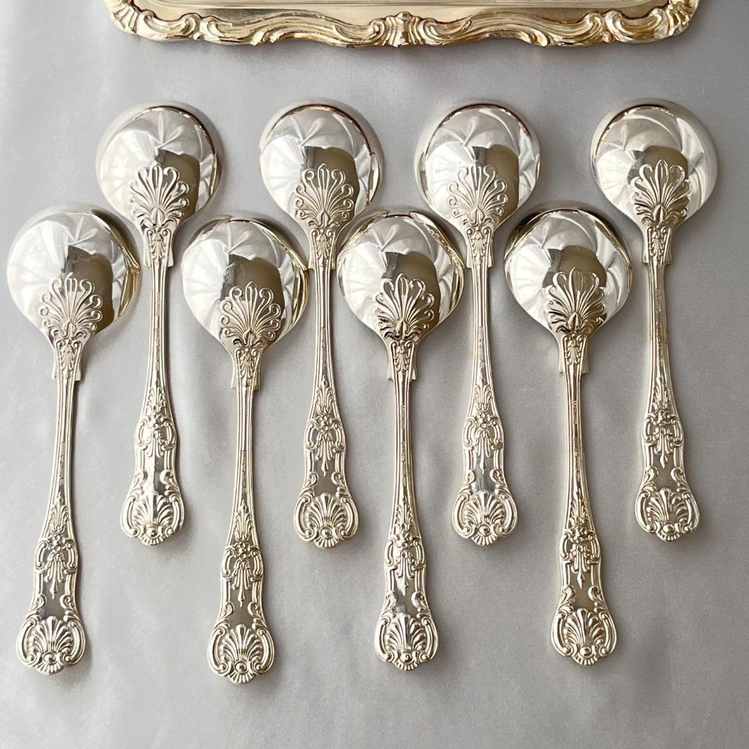 【Roberts & Belk】 クイーンズパターン コンソメスプーン 8本