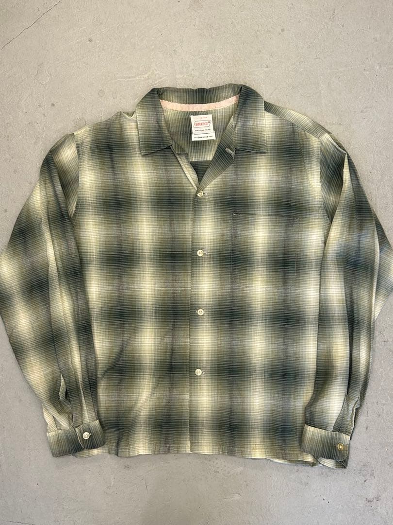 60s BRENT オンブレシャツ 開襟 シャドーチェック L