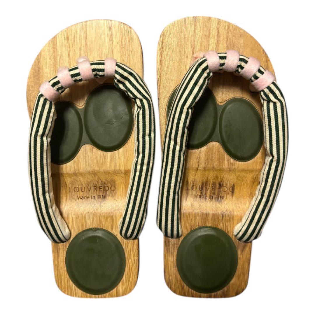 あしゆびひろ下駄 LOUVREDO ストライプ鼻緒 滑り止め付き　M レディース