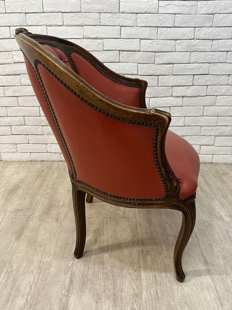【東京都内23区配送無料】　アンティーク　レザー　チェア　椅子　ロココ　イタリア