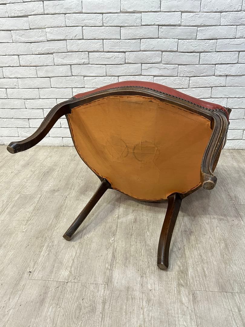 【東京都内23区配送無料】　アンティーク　レザー　チェア　椅子　ロココ　イタリア