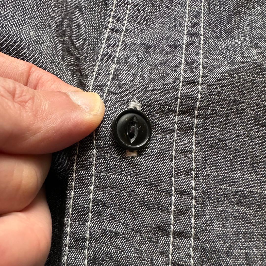 希少 BIG MIKE 猫目ボタン マチ付き ブラックシャンブレー 長袖シャツ