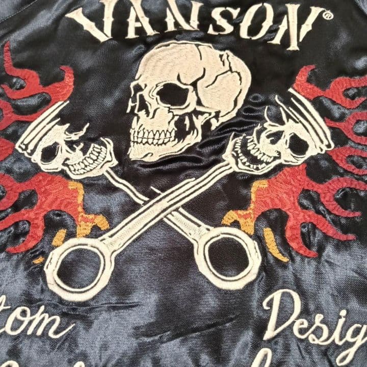 VANSON スカジャン リバーシブル XXL スカル 刺繍 バイカージャケット