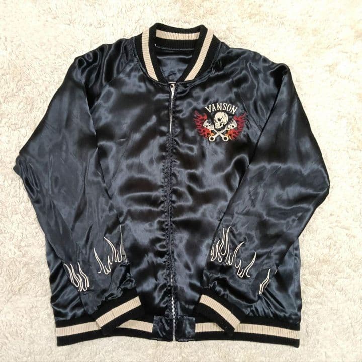 VANSON スカジャン リバーシブル XXL スカル 刺繍 バイカージャケット