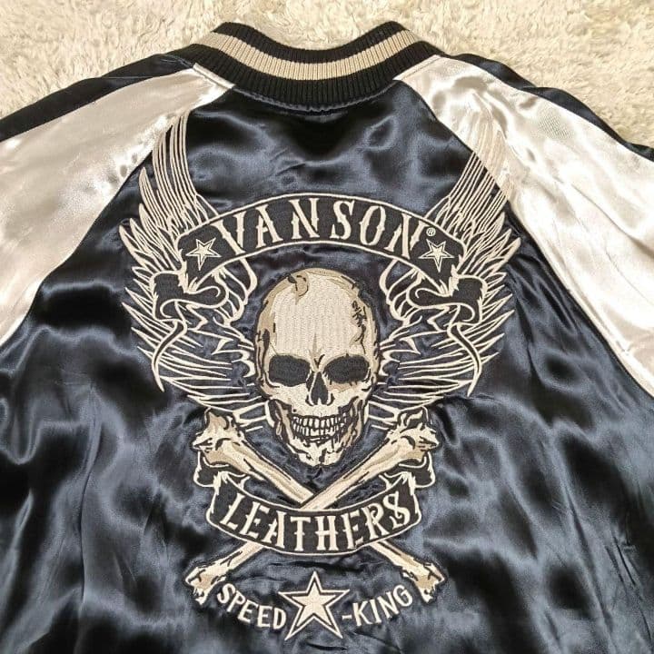 VANSON スカジャン リバーシブル XXL スカル 刺繍 バイカージャケット