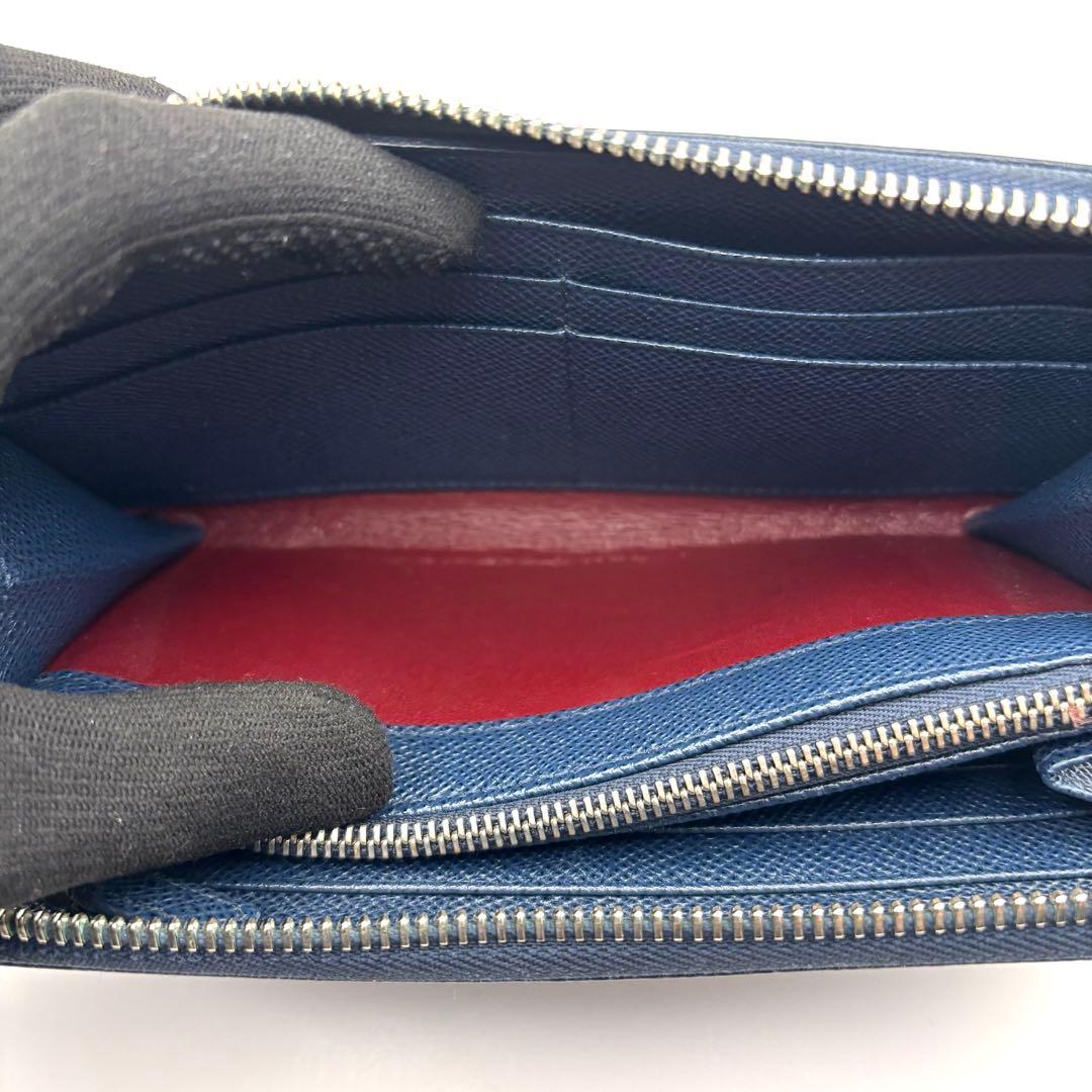 ブルガリ 長財布 サークル ロゴ ラウンドファスナー ネイビー レザー RFID