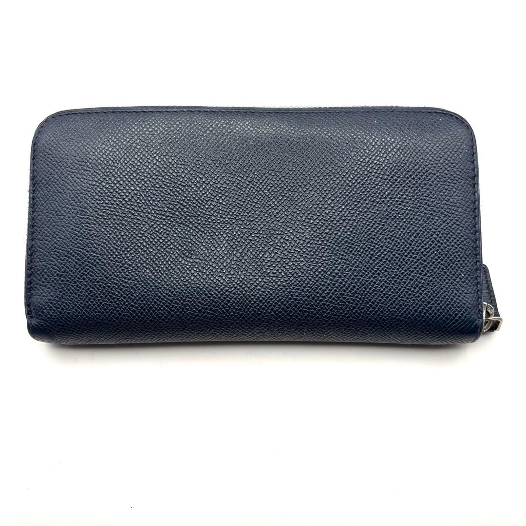 ブルガリ 長財布 サークル ロゴ ラウンドファスナー ネイビー レザー RFID