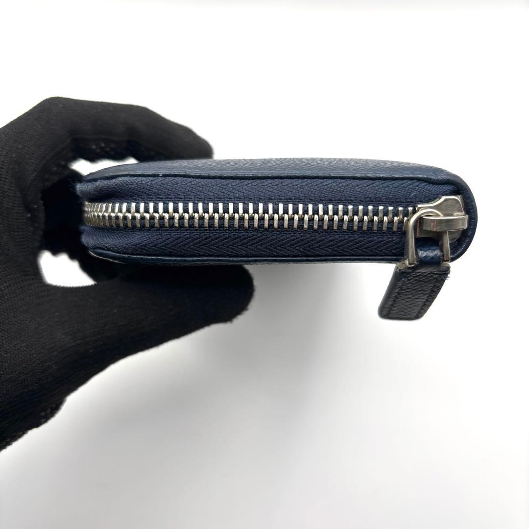 ブルガリ 長財布 サークル ロゴ ラウンドファスナー ネイビー レザー RFID