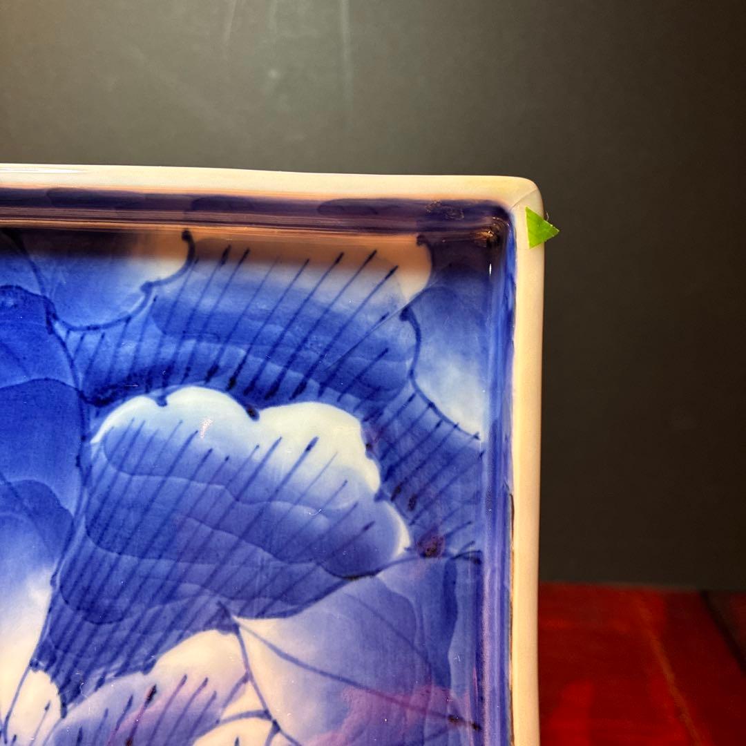 有田焼　福泉窯 青と白の花柄 陶器の皿 約18cm 4個セット