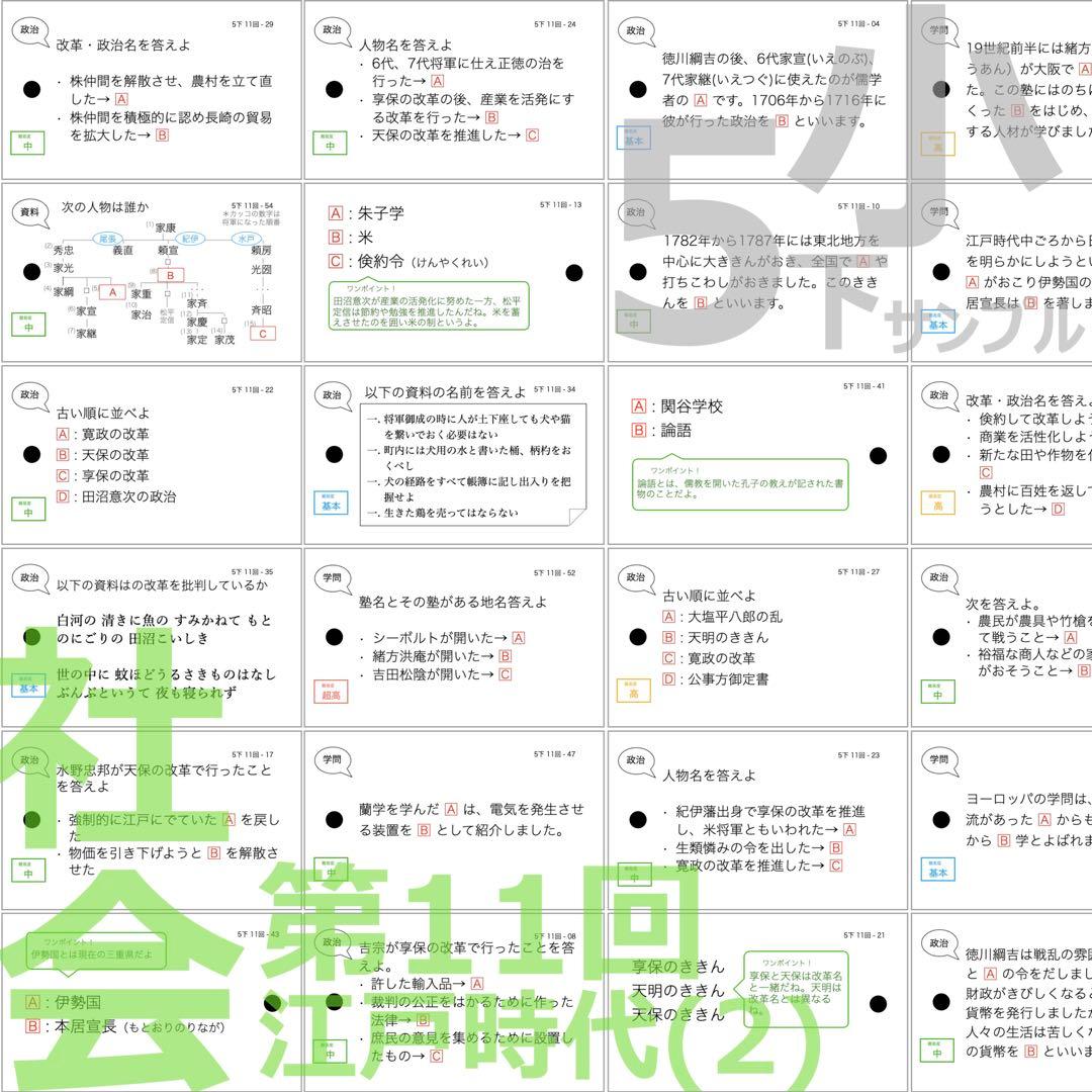 中学受験 暗記カード【5年下 社会・理科11-18回】 予習シリーズ 組分け