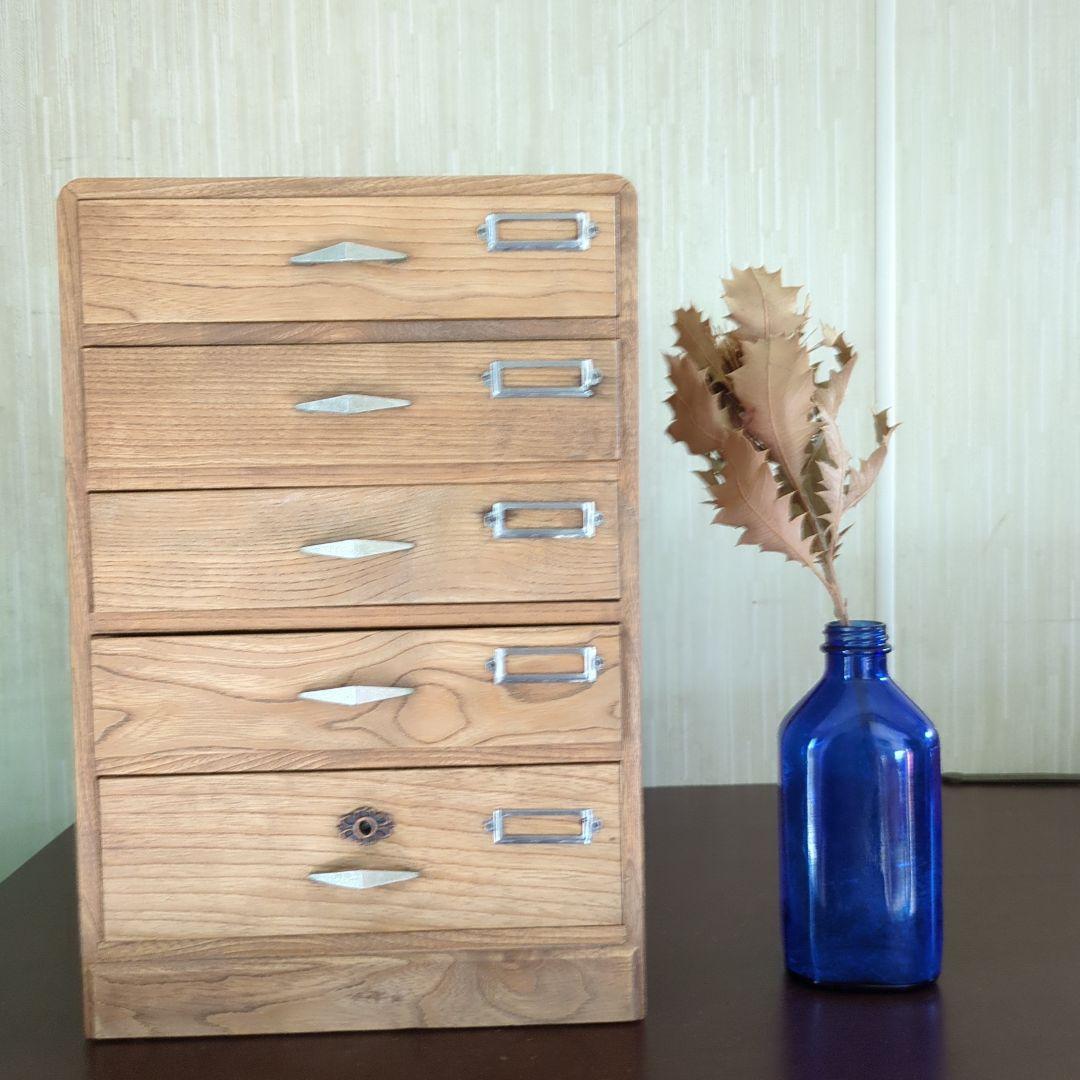 アンティーク木製5段引き出し