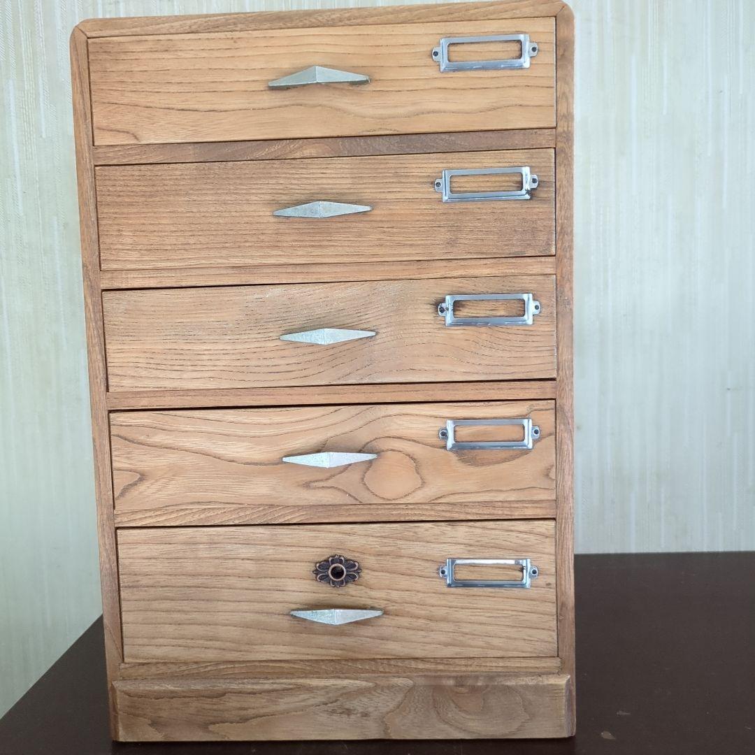 アンティーク木製5段引き出し