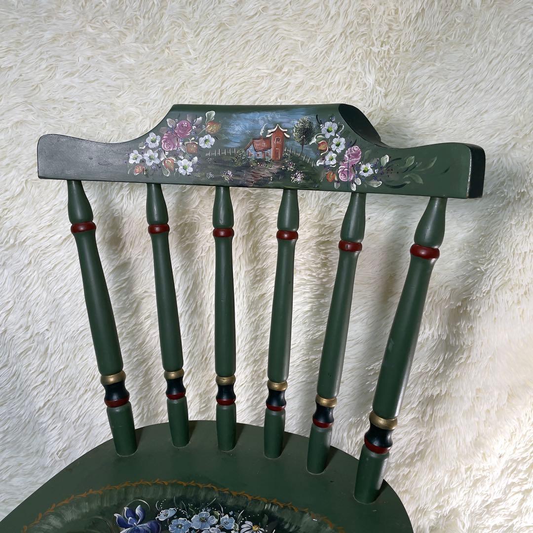 アンティーク木製キッチンチェア/ダイニングイス椅子飾り棚花柄　希少　ガーデニング