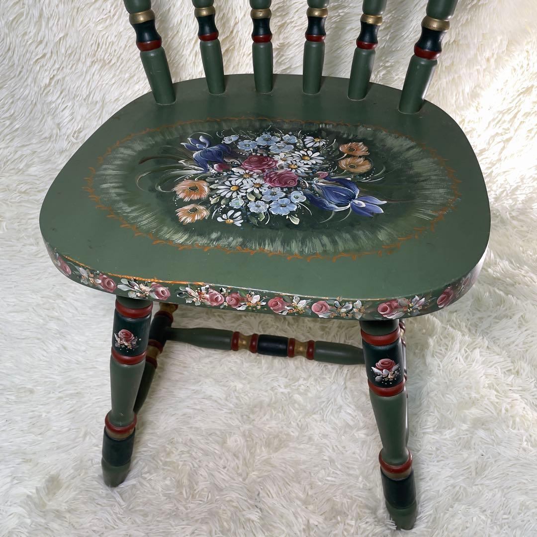 アンティーク木製キッチンチェア/ダイニングイス椅子飾り棚花柄　希少　ガーデニング