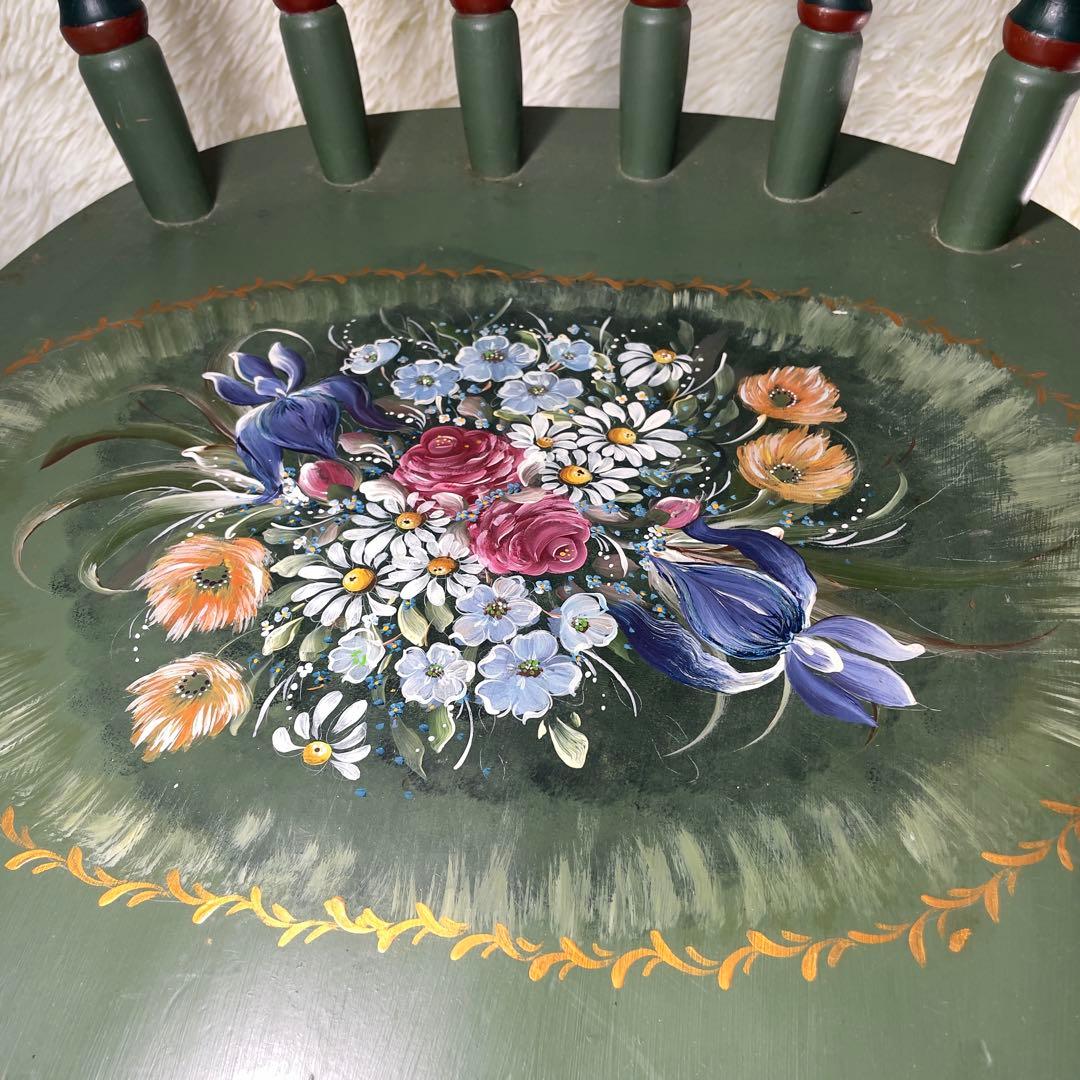 アンティーク木製キッチンチェア/ダイニングイス椅子飾り棚花柄　希少　ガーデニング