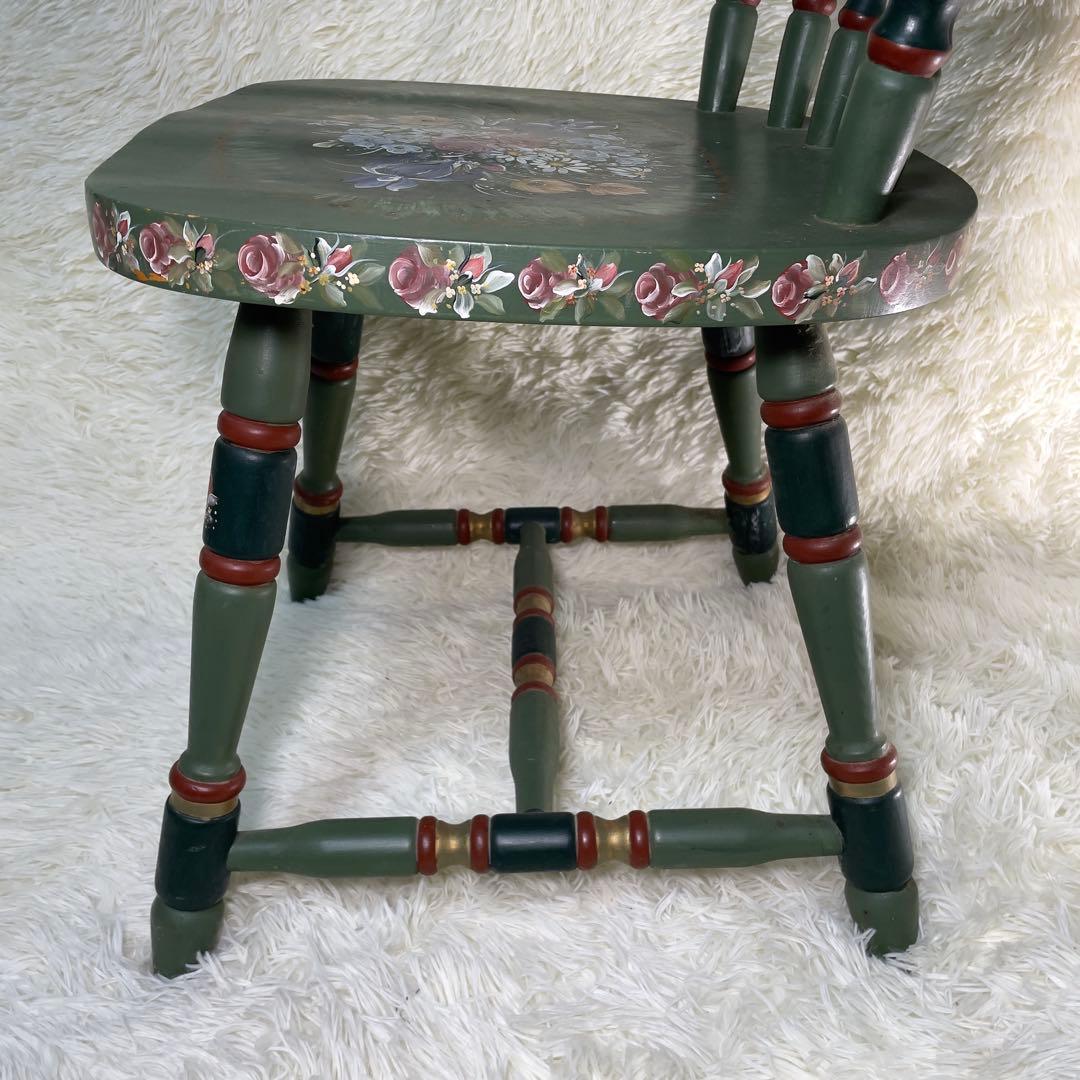 アンティーク木製キッチンチェア/ダイニングイス椅子飾り棚花柄　希少　ガーデニング