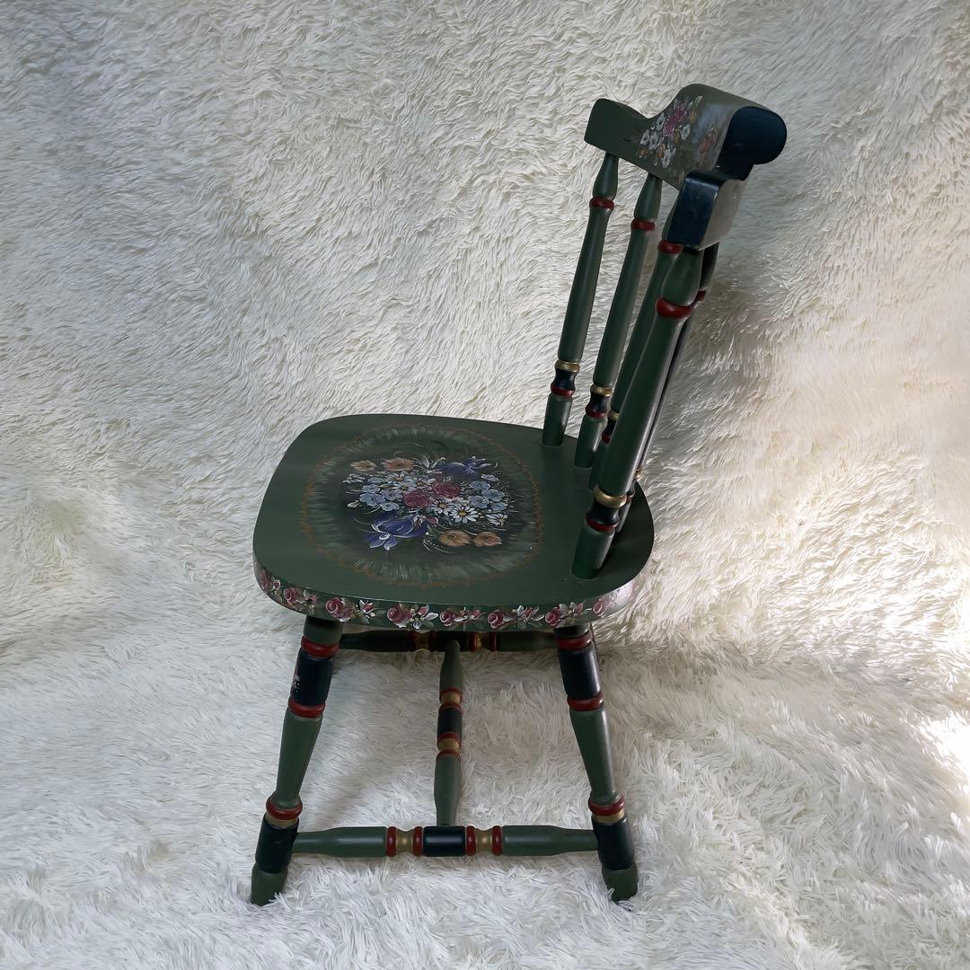 アンティーク木製キッチンチェア/ダイニングイス椅子飾り棚花柄　希少　ガーデニング