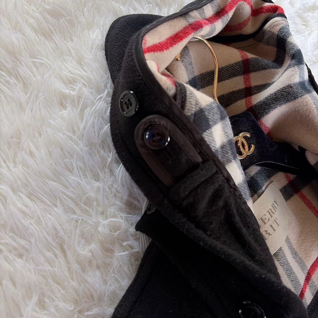 【バーバリーブリット】ダブルフェイスウールダッフルコート ブラック ノバチェック