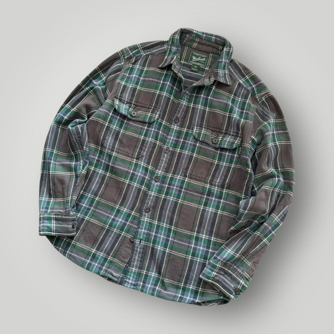 美品00s ウールリッチ　チェックシャツ ネルシャツ グレー グリーン M L