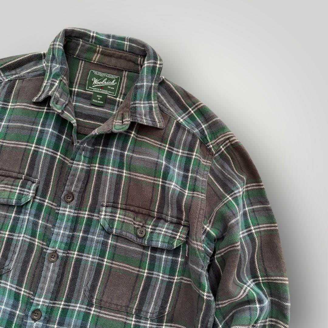 美品00s ウールリッチ　チェックシャツ ネルシャツ グレー グリーン M L