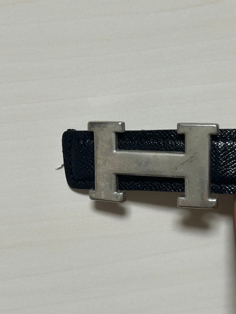 HERMES 黒レザーベルト H型バックル