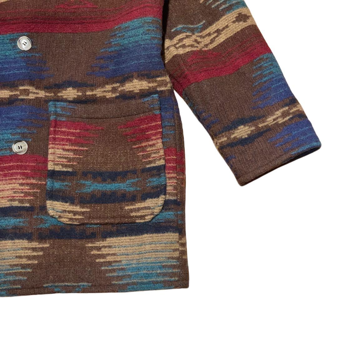 【L】80s USA製 ウールリッチ ネイティブ パターン ウール コート