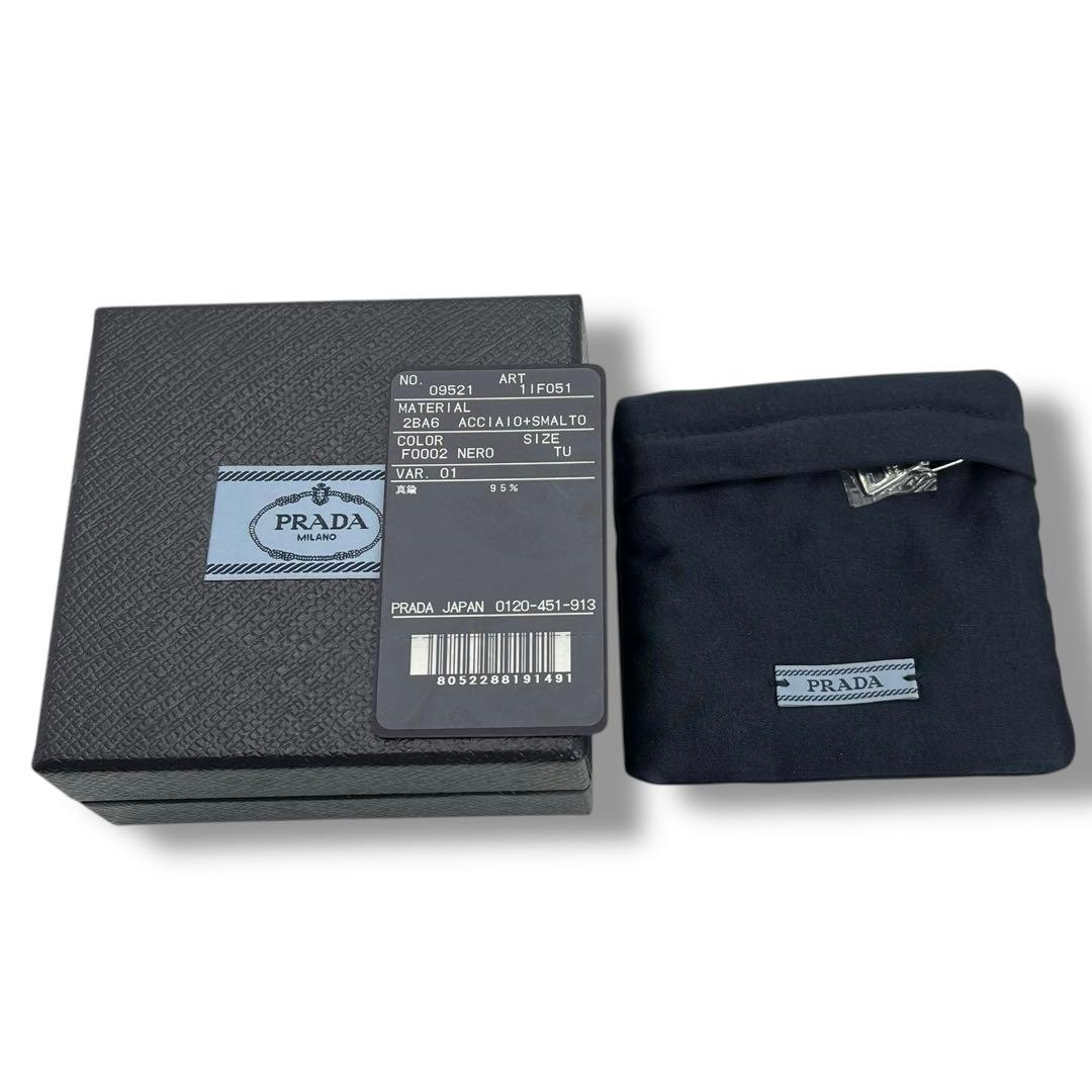 美品 PRADA プラダ ロゴ プレート 真鍮 ヘアピン ピン ヘアクリップ 黒