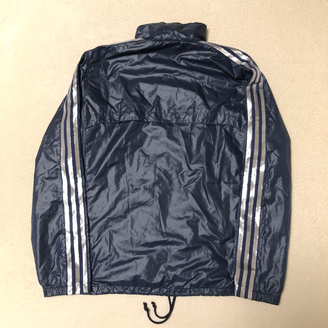 美品　adidas ウインドブレーカー上下　ネイビー　光沢シルバーライン　高配色