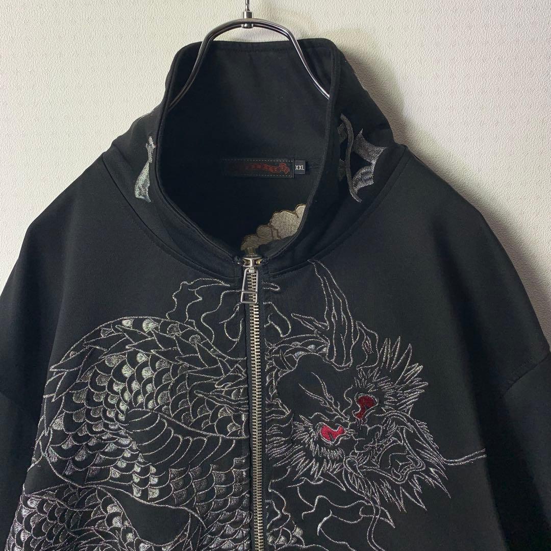 00s y2k satori トラックジャケット XXL ブラック 龍和柄刺繍