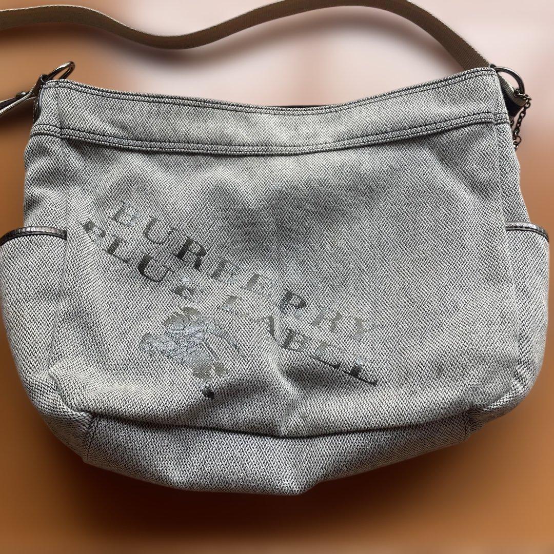 バーバリーブルーレーベル トートバッグ 肩掛け キャンバス ロゴ レザー