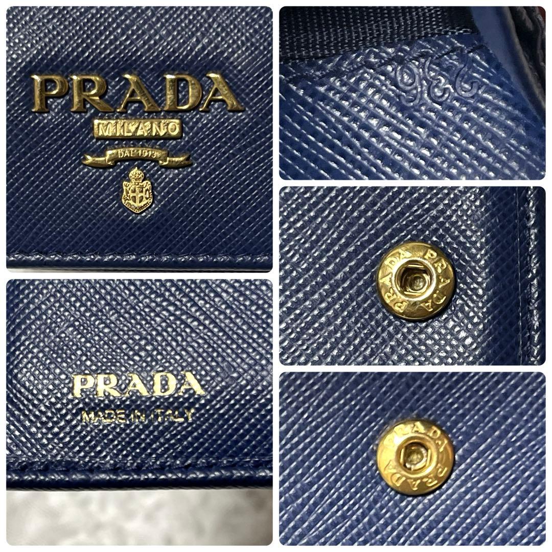 未使用級✨PRADA ネイビー 二つ折り財布　サフィアーノレザー　コンパクト