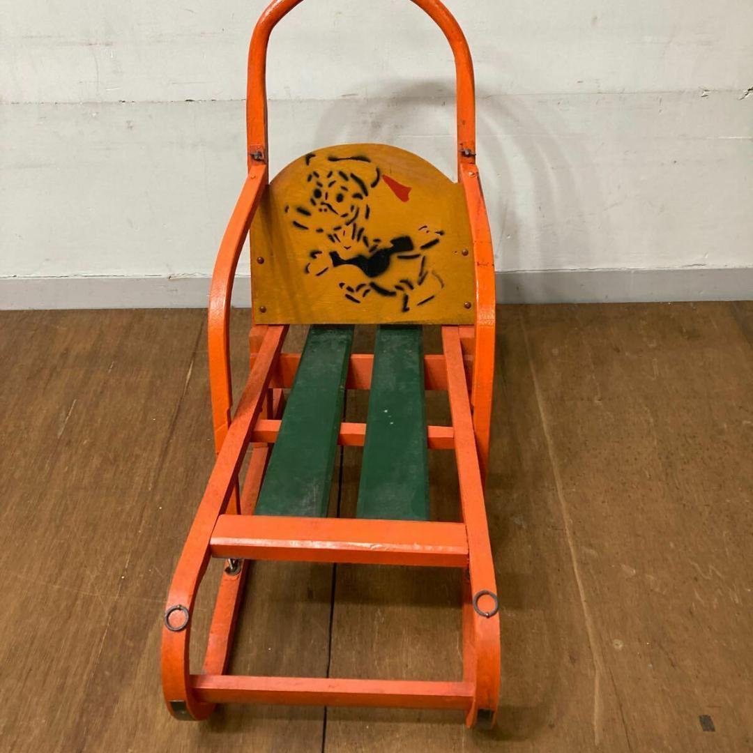 木製 手押し そり 昭和レトロ オレンジ8 曲げ木 犬ぞり 犬そり ガーデニング