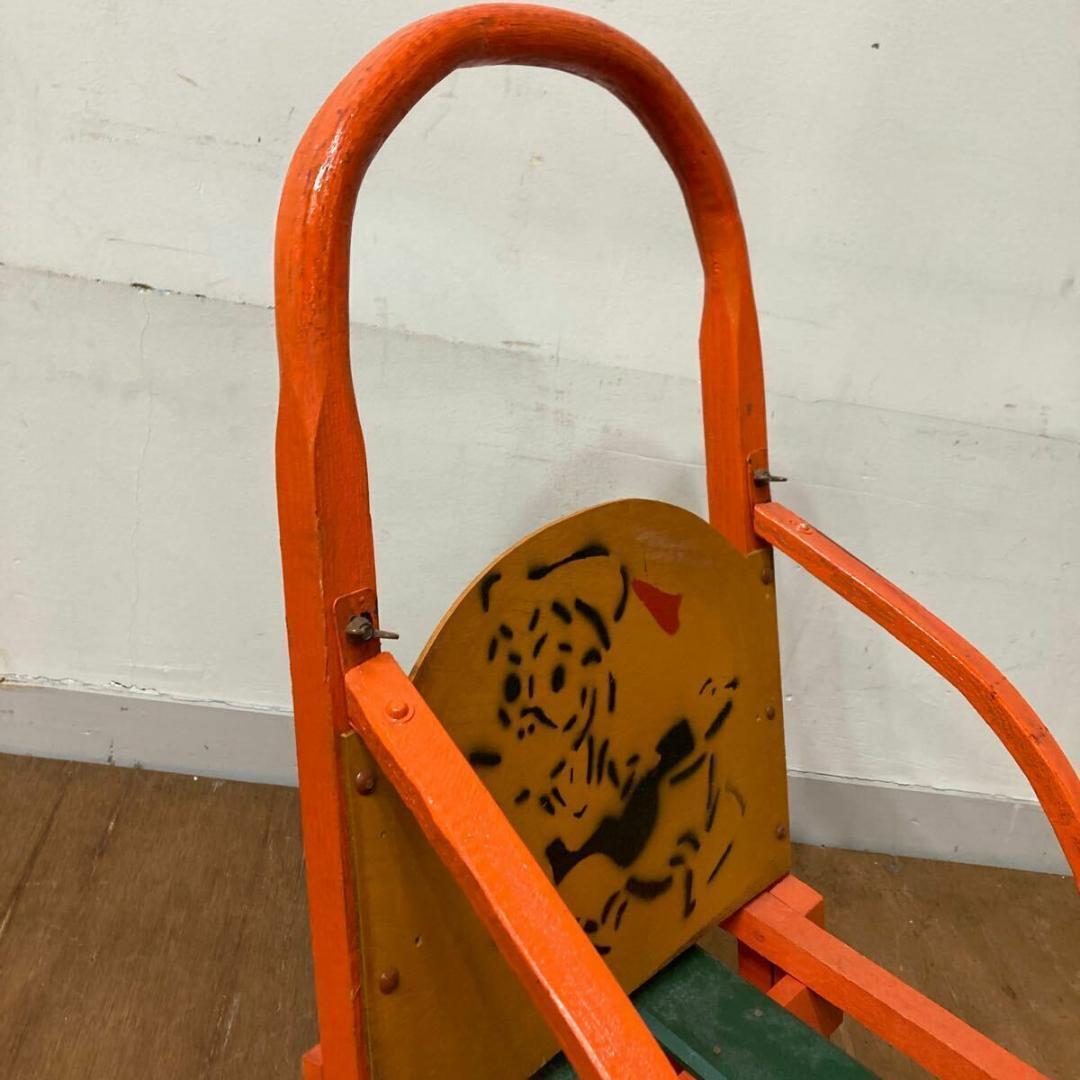 木製 手押し そり 昭和レトロ オレンジ8 曲げ木 犬ぞり 犬そり ガーデニング