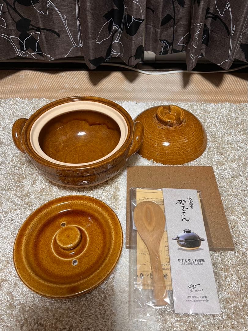 【未使用品】長谷園 かまどさん 3合炊き 土鍋 PK-3 炊飯 伊賀焼 飴色