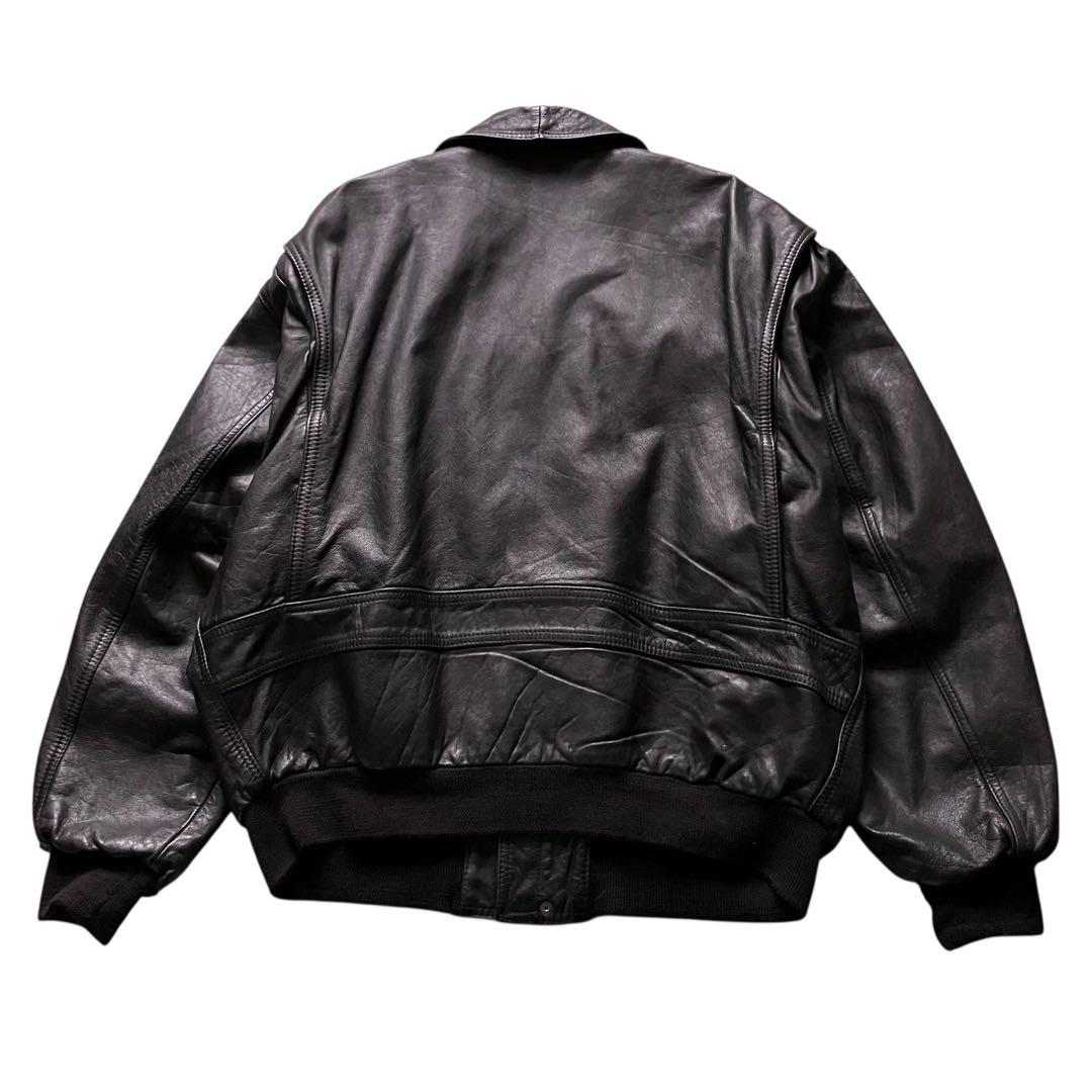 希少 80's イタリア製 A2type 本革レザー フライトJKT 黒 XL