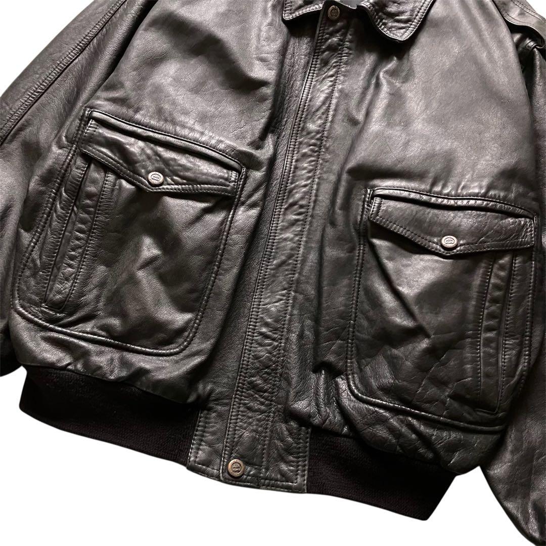 希少 80's イタリア製 A2type 本革レザー フライトJKT 黒 XL