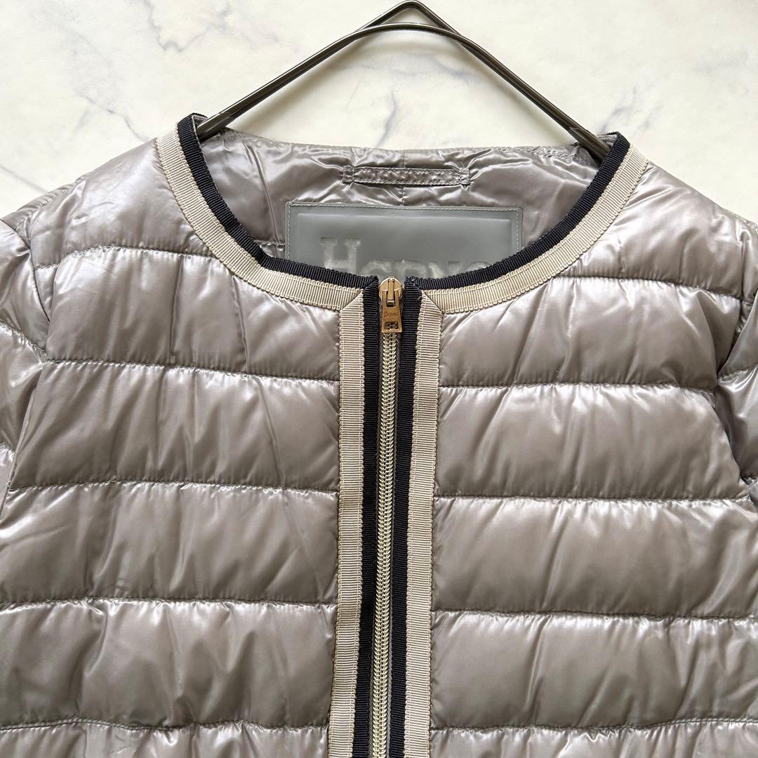 chauru♡ ヘルノ ノーカラーダウンジャケット トリミング