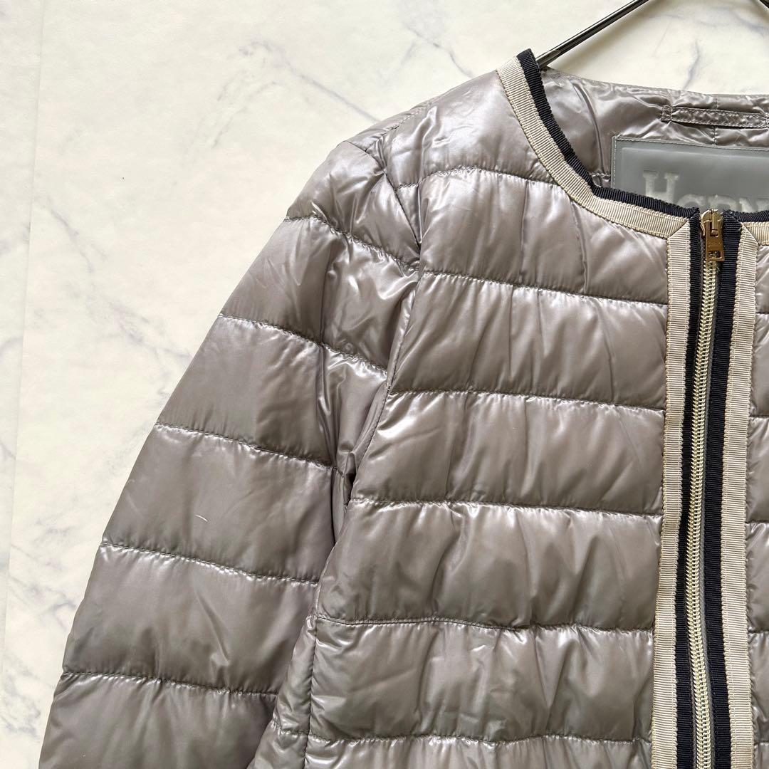 chauru♡ ヘルノ ノーカラーダウンジャケット トリミング